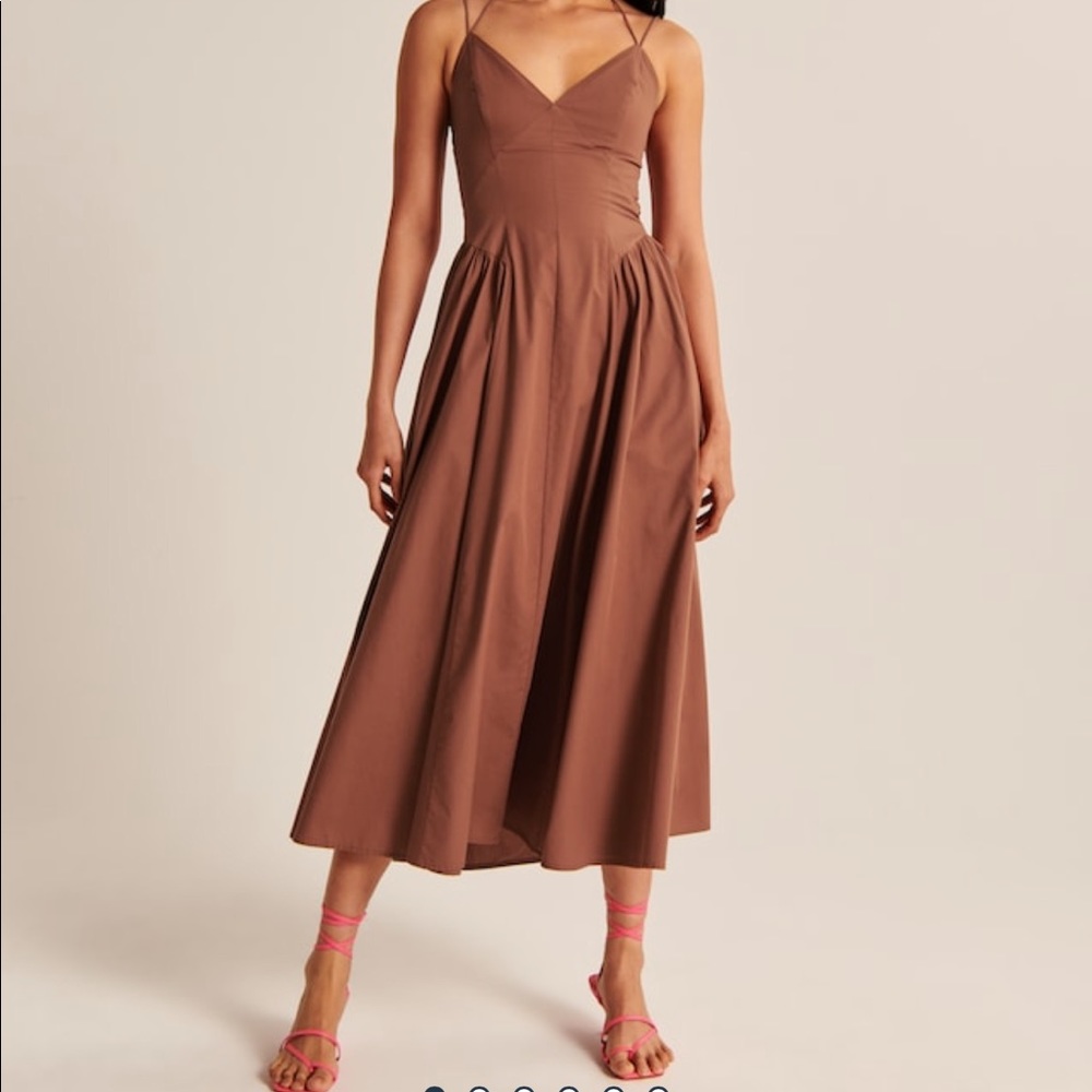 Abercrombie & Fitch Strappy Plunge Corset Maxi Dress in Brown Size Large